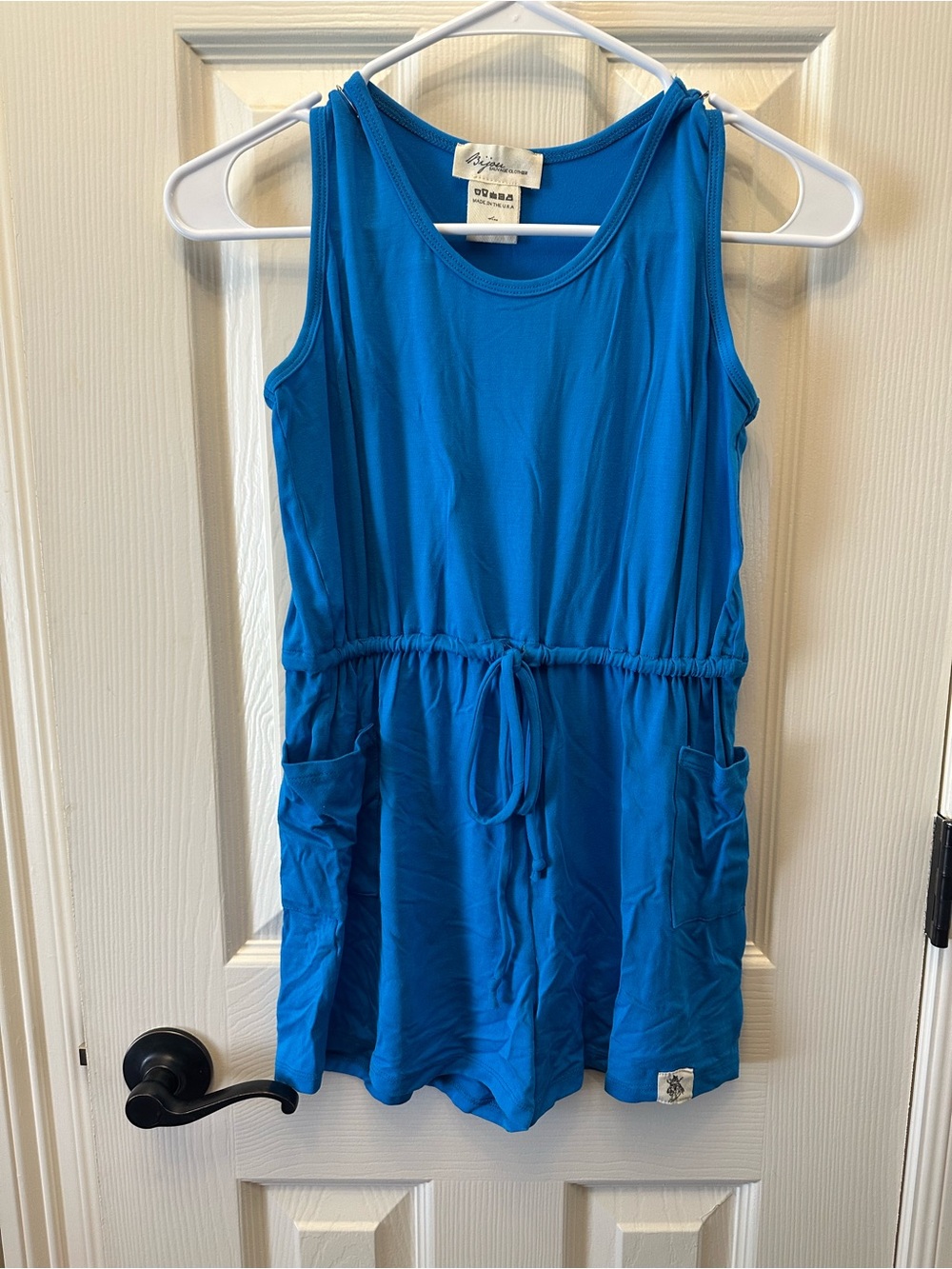 Girls' Electric Blue Sleeveless Drawstring Romper by Ruffle Butts